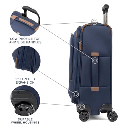 Travelpro Crew Classic Lightweight Softside Expandable Carry on Luggage, 8 Wheel Spinner Suitcase, Men and Women, Compact Carry On 20-Inch, Patriot Blue