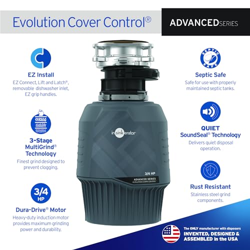 InSinkErator EVO CVR CNTRL Evolution Cover Control 3/4 HP, Advanced Series EZ Connect Batch Feed Food Waste Garbage Disposal, No Size, Gray