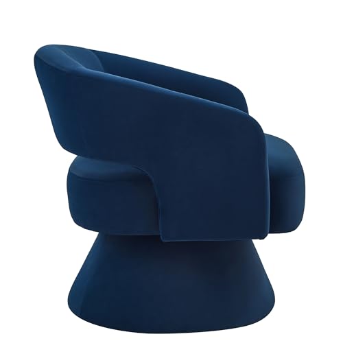 Swivel Barrel Chair, Velvet Round Upholstered Accent Chairs,Lounge chair with Open Backrest, 360 Degree Comfy Single sofa Dresser chair for Living room, hotel, bedroom, office (Navy)