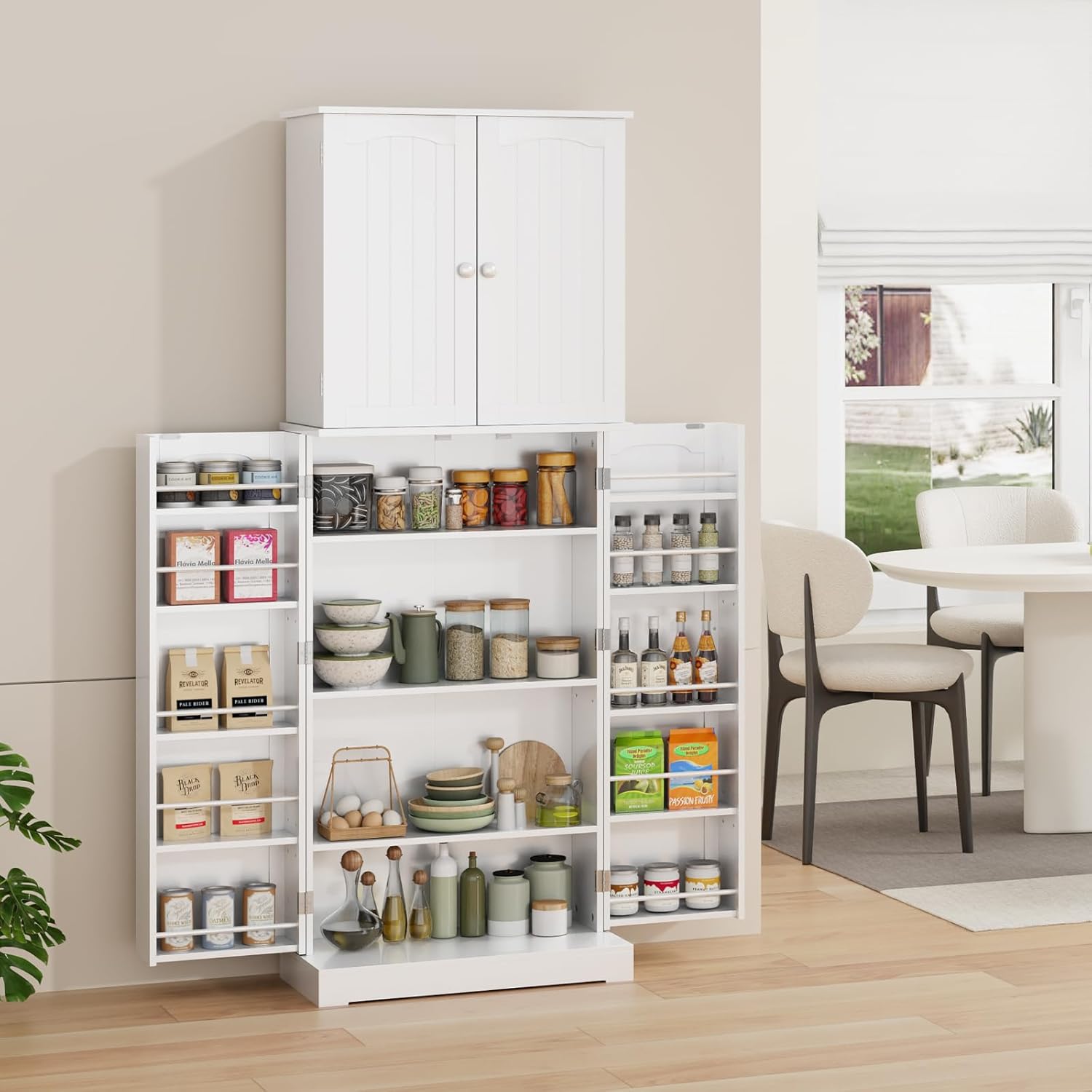 HOME BI 64" Kitchen Pantry Cabinet, Tall Freestanding Pantry Storage Cabinet, Food Pantry Cabinets with Doors and Shelves for Home Kitchen, Dining Room, Living Room, White