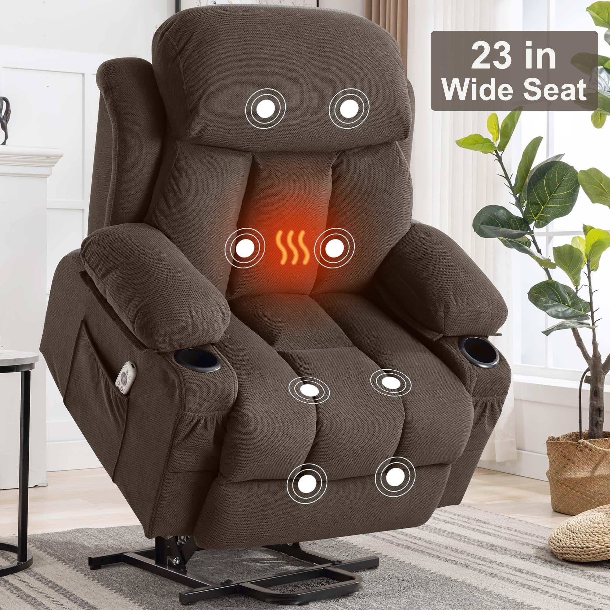 Power Lift Recliner Chair, BTMWAY PU Leather Electric Recliner Chair for Elderly with Massage | Heating | Remote Control | USB Port, Power Lift Recliner for Home Use, 22in Seating Wide, Brown
