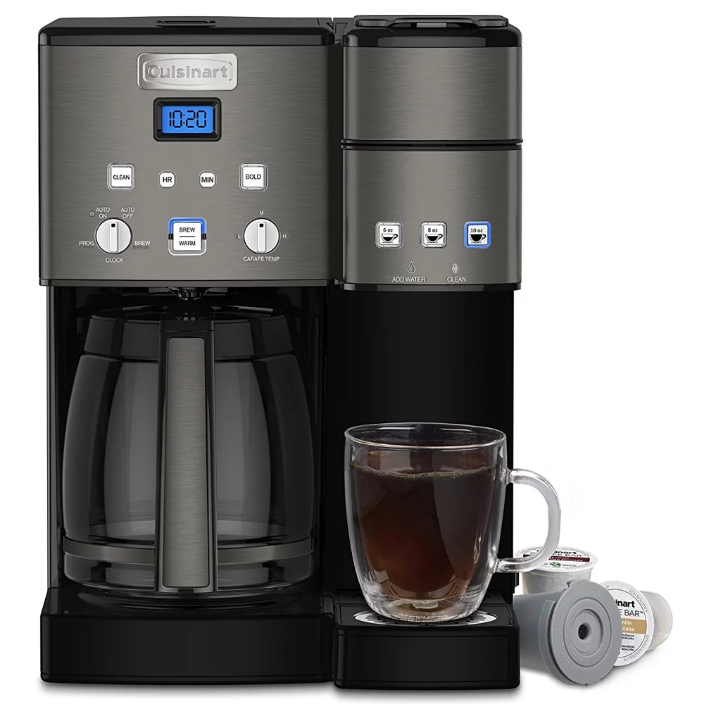 Cuisinart SS-15BKSP1 12 Cup Coffeemaker and Single Serve Brewer Bundle with Deco Essentials Stainless Steel Ice Cubes with Storage Case Reusable 4 Pack