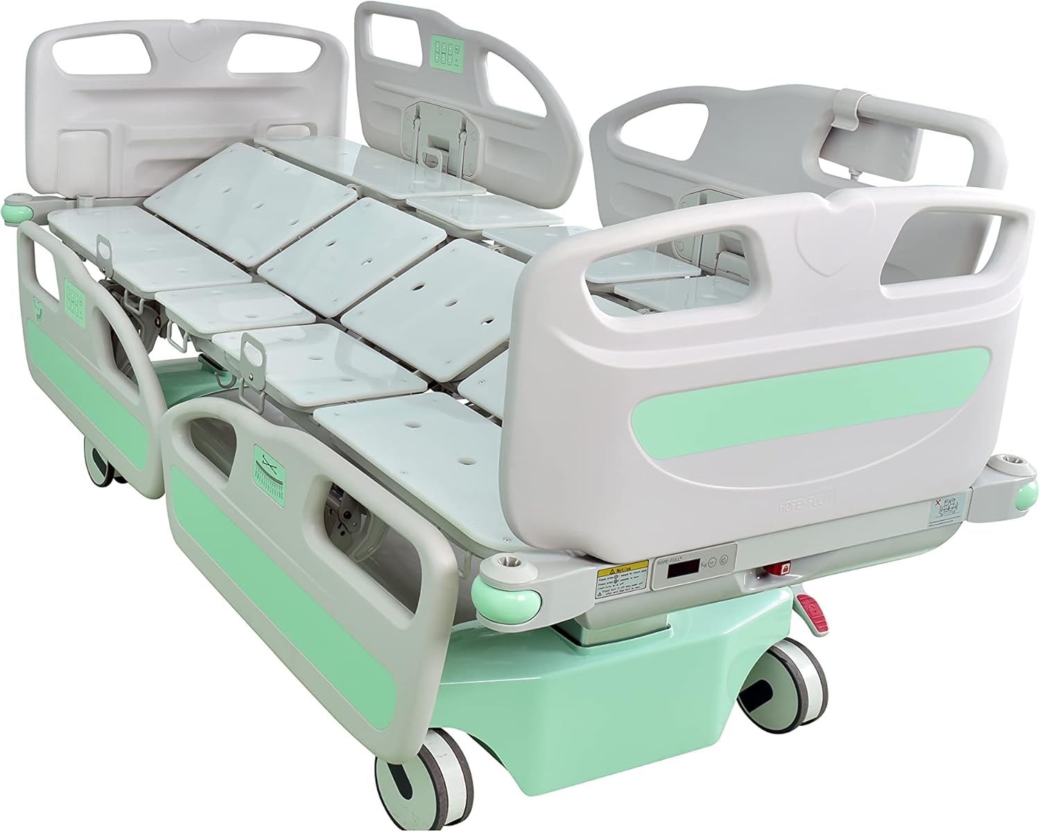 Hopefull EZ-Turn Multi-Functional ICU Electric Hospital Bed (5 Functions Plus Lateral Tilting and Rotation, LINAK Motor and Control System, Central Locking System, Integrated Scale, Foot Control Pads