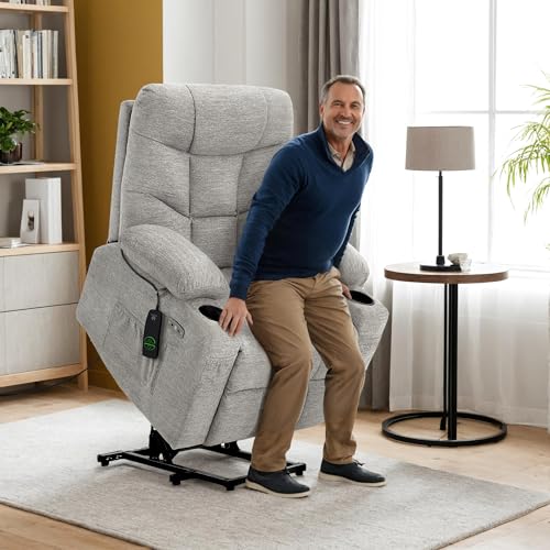 MCombo Power Lift Recliner Chair with Extended Footrest for Elderly People, Fabric 7287 (Navy Blue, Medium)