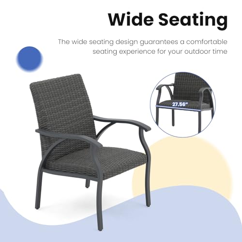 SUNSITT Patio Chairs Set of 2 w/Quick-dry Foam Padded, All-Weather Rattan Outdoor Dining Chairs with Aluminum Frame, Wicker Bistro Chairs with High Backrest for Lawn, Deck, Porch, Garden, Dark-grey