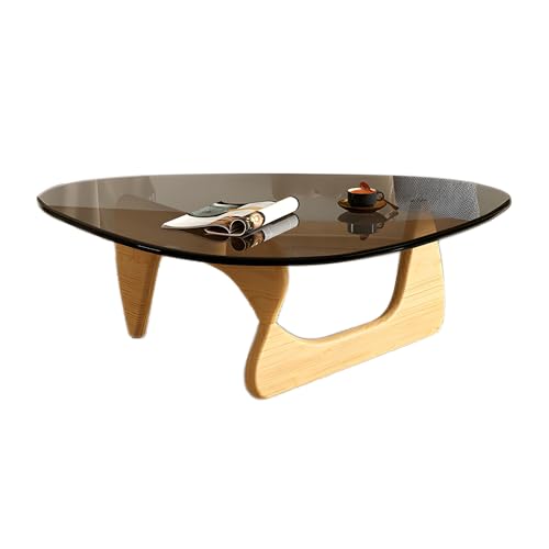 Triangle Glass Coffee Table,Noguchi Aesthetic Coffee Table, Vintage Coffee Table for Living Room- 32" L x 22.5" W x 16" H Tawny/Clear Glass Top Natural Solid Wood Base