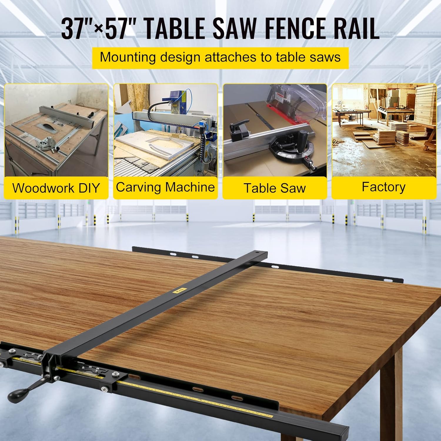 VEVOR Table Saw Fence System, 37×57 Classic Table Saw Fence Rail, Metric/Imperial Scale, Adjustable Hole Saw Fence System, w/Front Guide Bar Table Saw Fence, Tablesaw Fence Slide for Easy Gliding