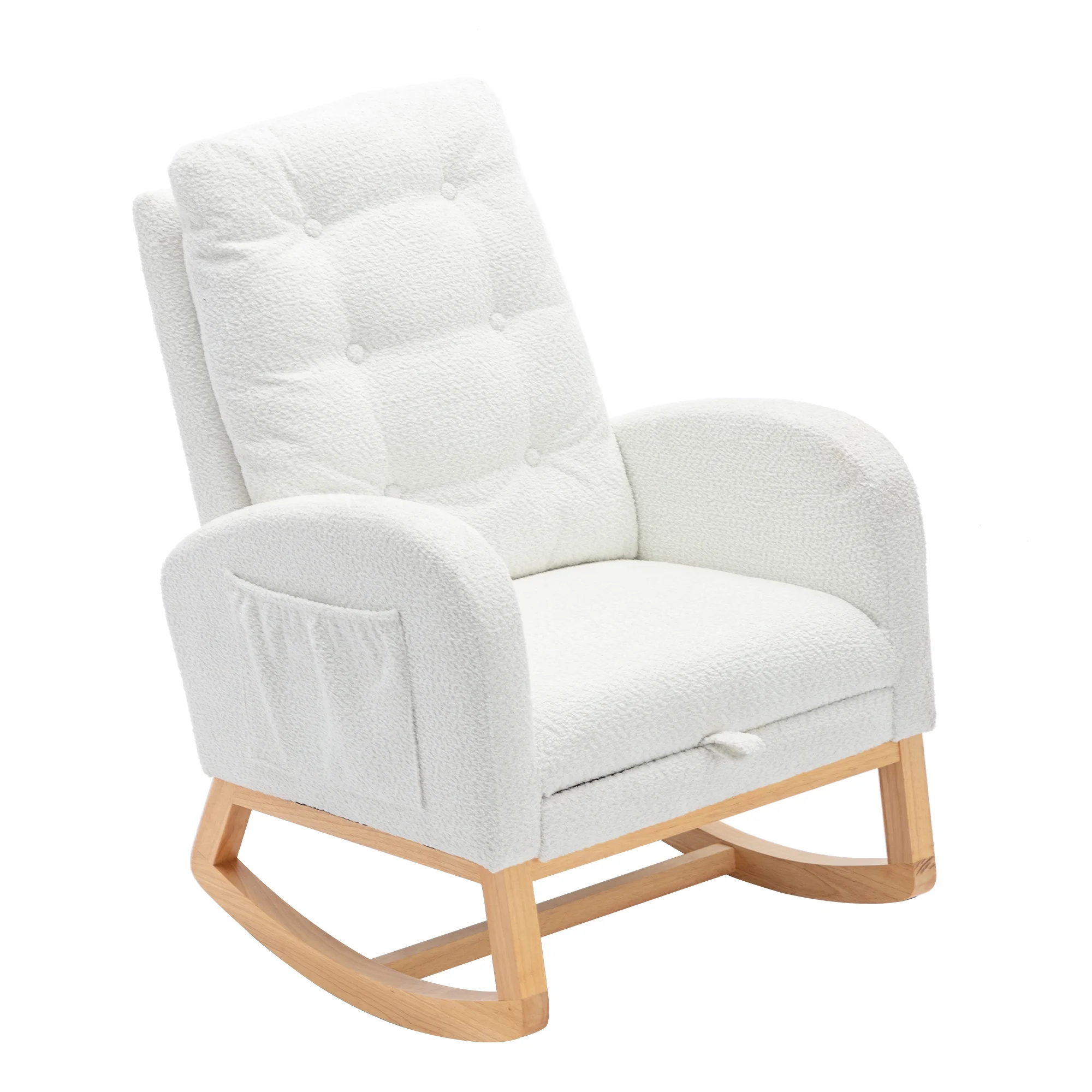 Nursery Rocking Chair with Footrest - High Back, Rubber Wood Rocking Legs, Ideal for Bedroom and Living Space