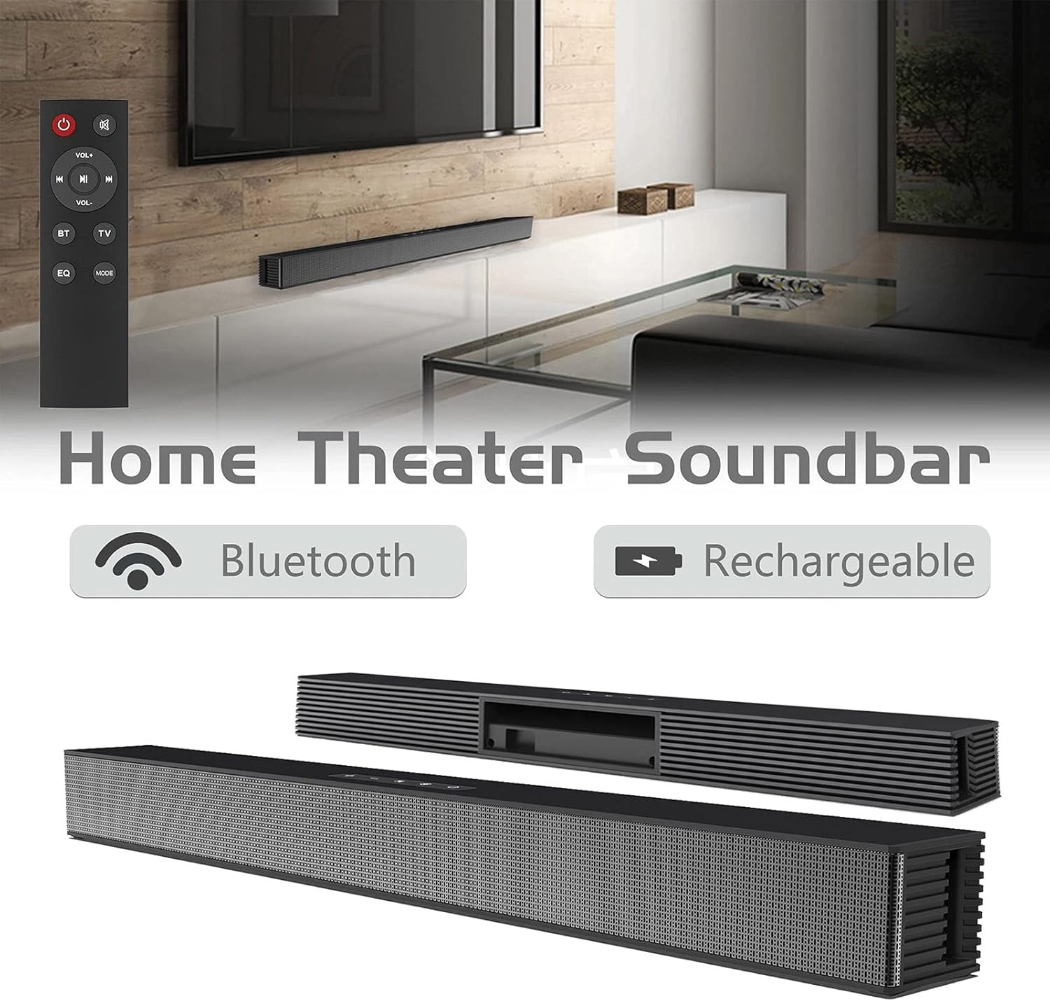 Soundbar for TV with Built-in Subwoofer - Home Theater Surround Sound Speaker System, Sound Bar with Bluetooth 5.0, Support HDMI, USB, Optical, AUX Connection, Wall Mountable