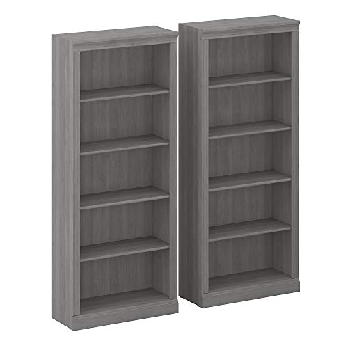 Bush Furniture Saratoga Tall 5 Shelf Bookcase - Set of 2, 30W, Modern Gray