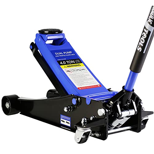 3 Ton/6600 LBS Floor Jack, Low Profile Floor Jack, Steel Racing Floor Jack with Dual Pistons Quick Lift Pump, Hydraulic Floor Jack, Lifting Range 3.3"-18.5" (Blue-Lift 3.3"-18.5" 3 Ton(6,600lb))