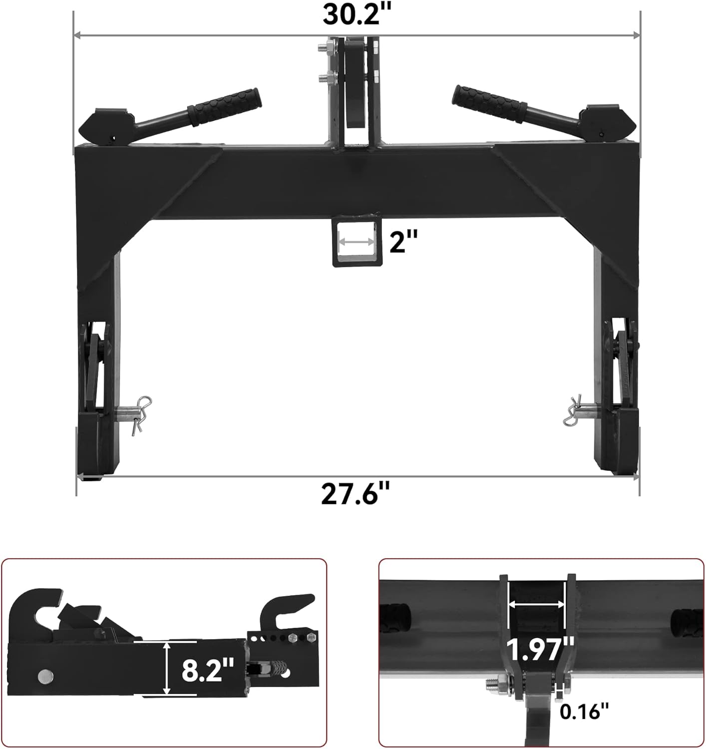 YITAMOTOR 3 Point Quick Hitch, 3000 lbs 3-Pt Attachments with 2" Receiver Hitch Adaptation to Category 1 & 2 Tractor with 5 Level Adjustable Bolt