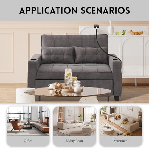 3 in 1 Convertible Sleeper Chair Bed,Pull Out Chair Sleeper with USB Ports and Cup Holders,Sleeper Sofa Bed Chair with Adjustable Backrest for Living Room (Blue, Sleeper Chair)