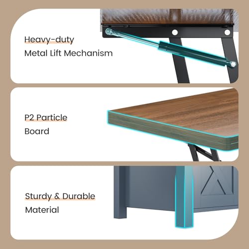 SEDETA Lift Top Coffee Table, 4 in 1 Multi-Function Convertible Coffee Tables with Storage and Hidden Compartment, Farmhouse Coffee Table Converts to Dining Table for Living Room, Grey