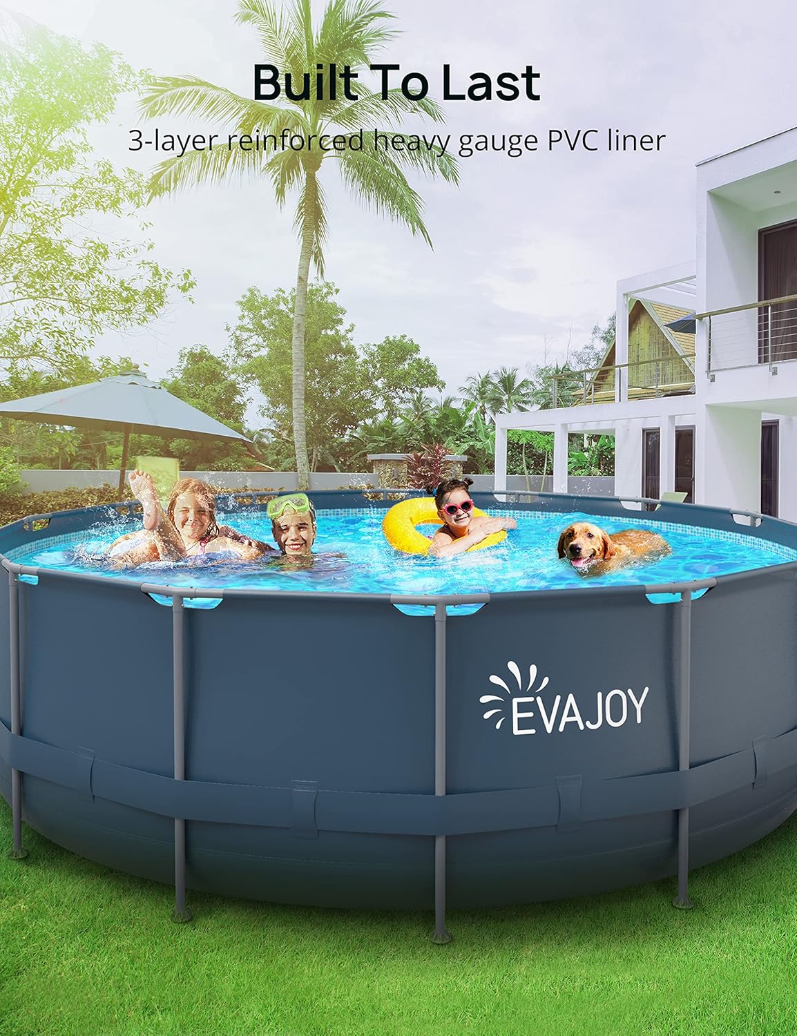 16ft x 48in Metal Frame Swimming Pool Set, Round Above Ground Pool Set with 2000 GPH Sand Filter Pump, Pool Ladder, Ground Cloth, Pool Cover for Backyard, Garden