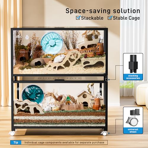 BUCATSTATE Hamster Cage Metal 2.0 - Small Animal Habitats Large Stackable with Top Access Easy Assemble 31.4L*17.6W*20H Inches Dwarf Syrian Hamster House for Guinea Pig, Gerbil (552sq inch White)
