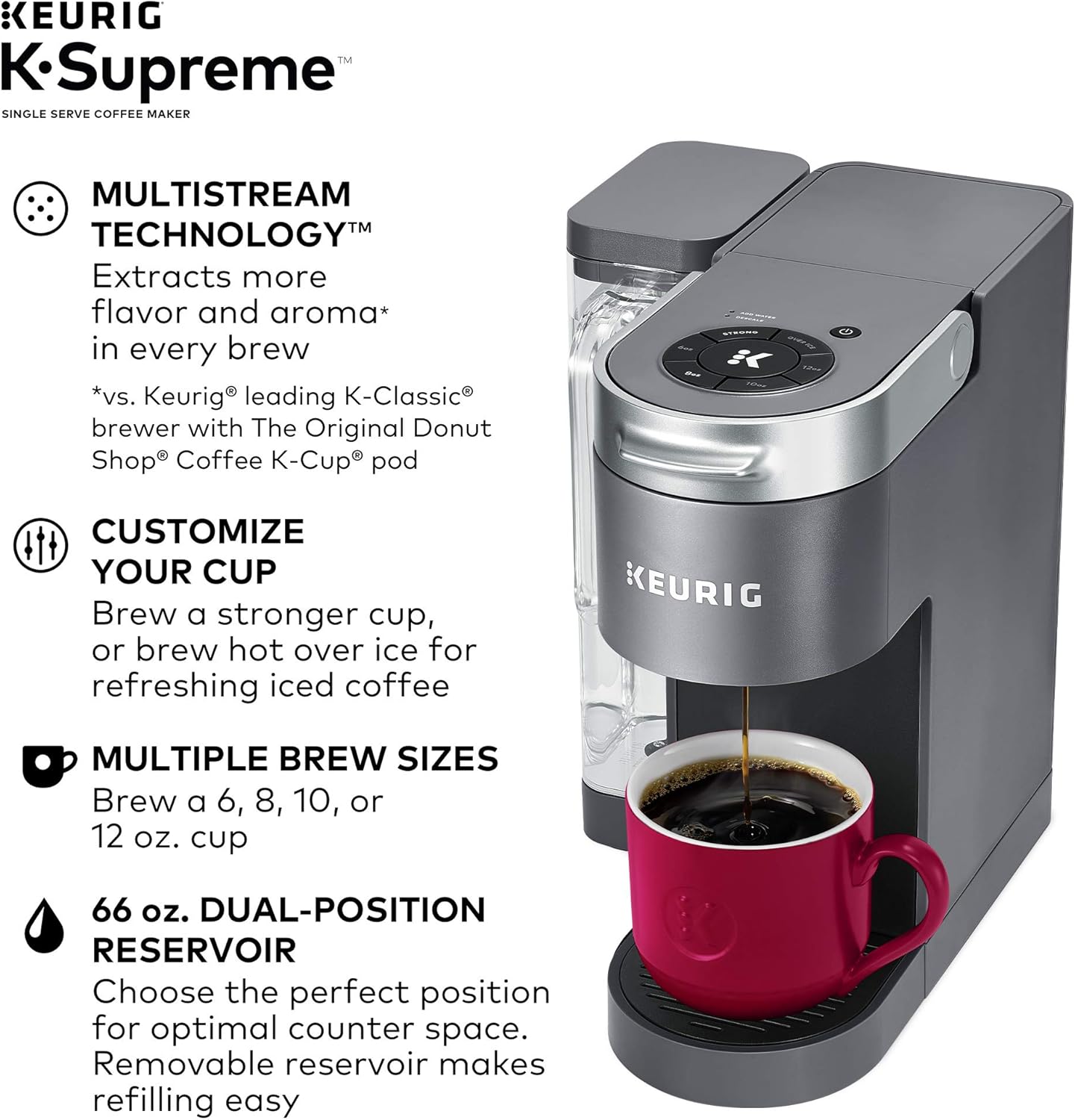 BLACK+DECKER BCRK17V Compact Refrigerator Energy Star Single Door Mini Fridge with Freezer & Keurig® K-Supreme Single Serve K-Cup Pod Coffee Maker, MultiStream Technology, Gray