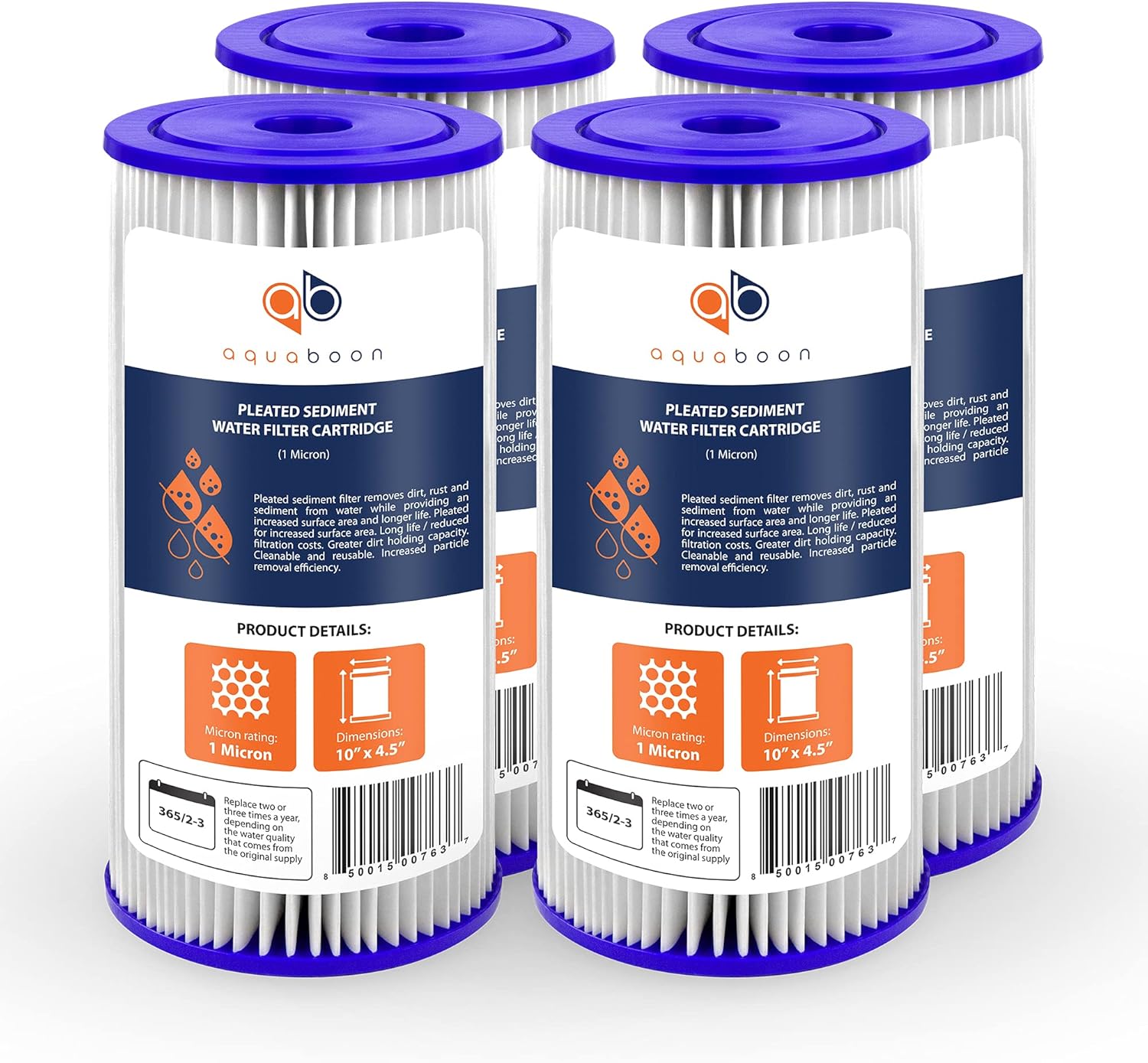 Aquaboon 1 Micron 10 Pleated Sediment Water Filter Replacement Cartridge | Whole House Sediment Filtration | Compatible with FM-10-1, ECP1, FM-10-1A, HDC3001, WPC1FF975, 4-Pack