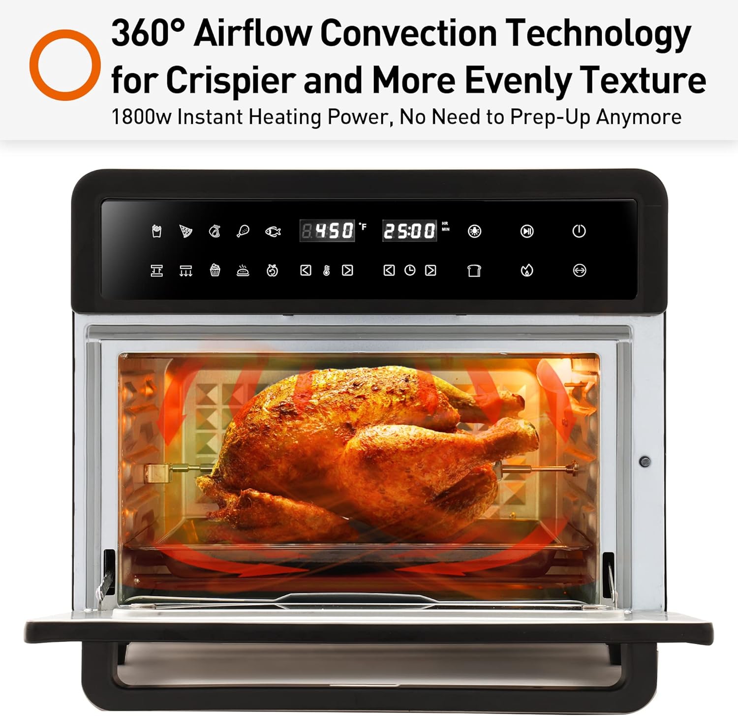 JOYOUNG Air Fryer Toaster Oven 28Qt Convection Oven for Less Oil 13 Preset Functions Air Fryer Oven LED Digital Touch Screen Countertop Oven with Wide Temp Range, Free Recipes, 1800W, Black