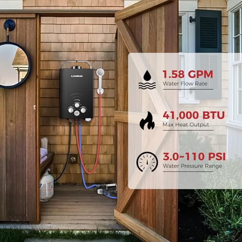 CAMPLUX 2.64 GPM Propane Portable Gas Water Heater, 68,000 BTU Outdoor Tankless Camping Water Heater with Digital Display, White