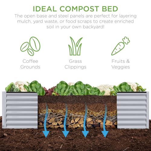 Best Choice Products 8x4x2ft Outdoor Metal Raised Garden Bed, Deep Root Planter Box for Vegetables, Flowers, Herbs, and Succulents w/ 478 Gallon Capacity - Gray