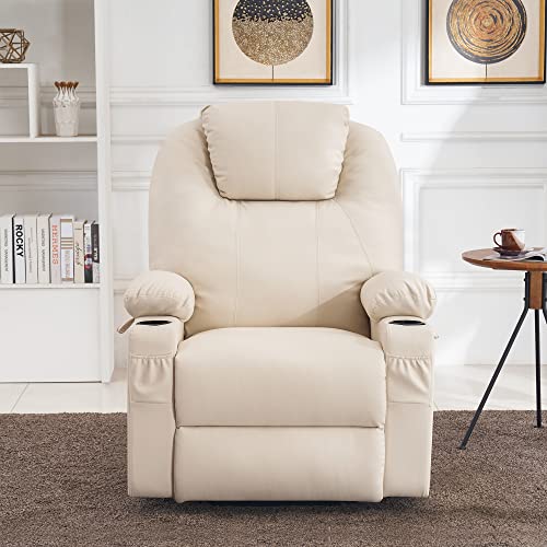 MCombo Power Lift Recliner Chair for Elderly, Lift Chair with Heat and Massage, FSC Certified, USB Ports, Cup Holders, Faux Leather 7040 (Black, Medium)