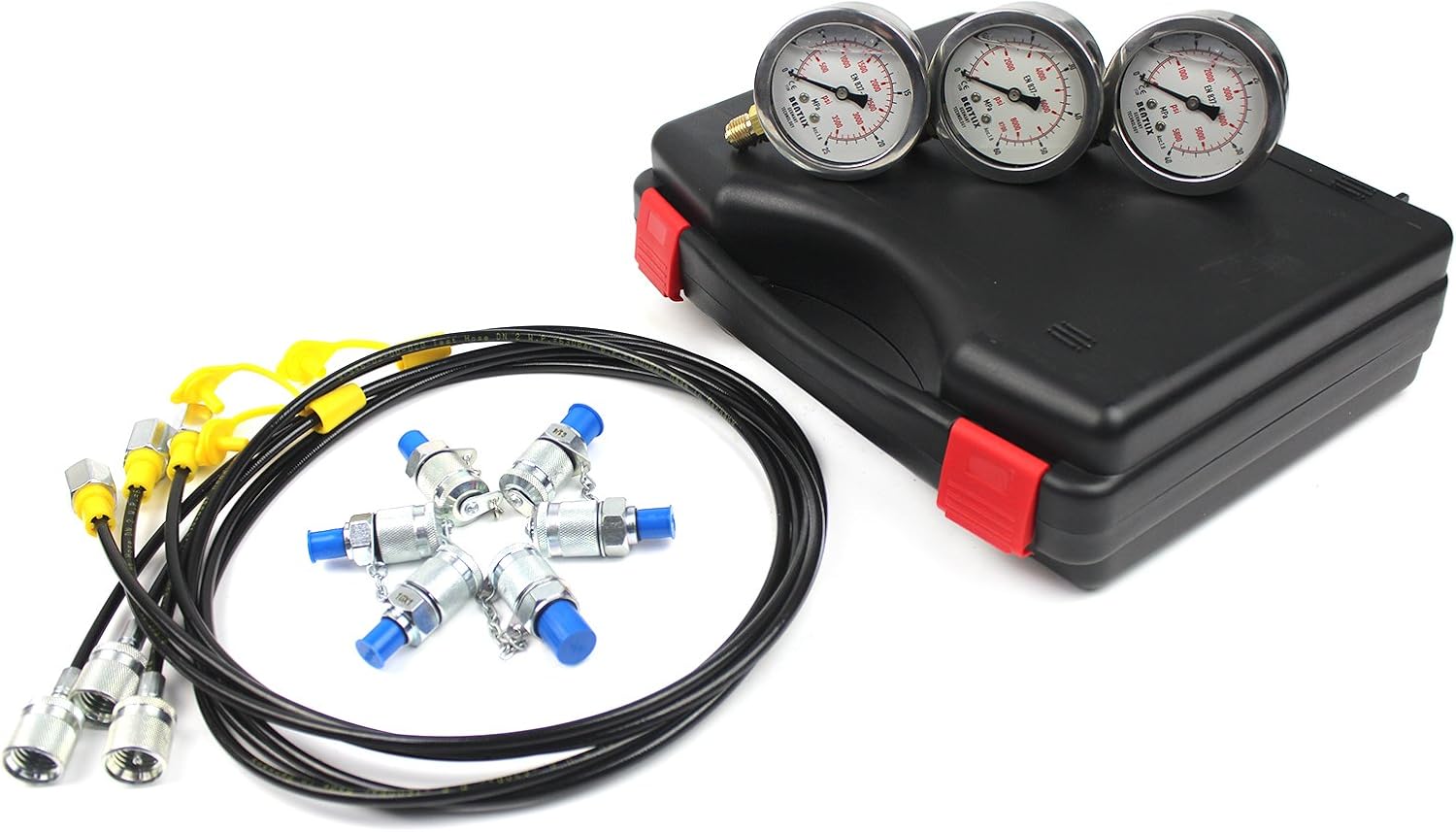 Upgraded Version Hydraulic Pressure Gauge Kit - SINOCMP Excavator Hydraulic Kit Stainless Steel Pressure Gauge Test Gauge Kit for Excavators, 2 Years Warranty