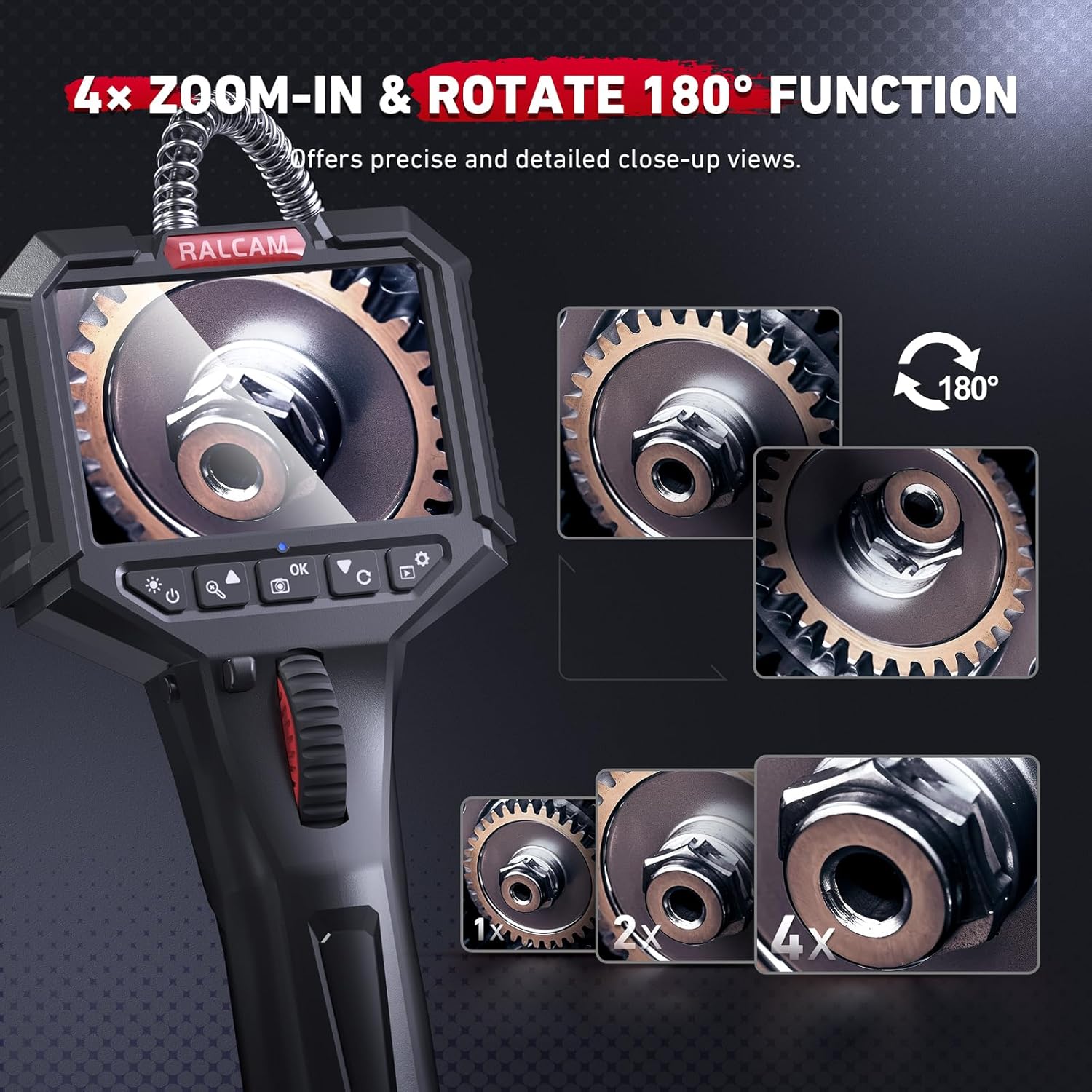 Ralcam Articulating Borescope, 2-Way 180° Inspection Camera, 6.2mm Lens IP67 Waterproof Probe, 6 Adjustable LED Lights, 3.5'' Portable IPS Screen Endoscope with 3.3FT/1.0M Flexible Cable
