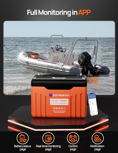 ECO-WORTHY 12V 100AH LiFePO4 Lithium Battery with Bluetooth, Max.1280Wh Energy, Low Temperature Protection, Group 24, Built-in 100A BMS, Perfect for Trolling Motor, RV, Boat, Solar Off-Grid