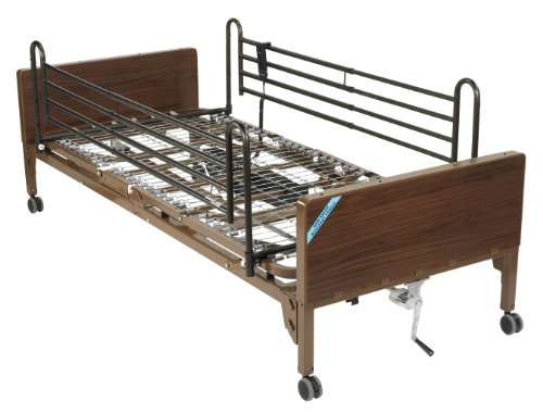 Drive Medical Delta Ultra Light Full Electric Low Hospital Bed Mattress, Half Rails & Innerspring