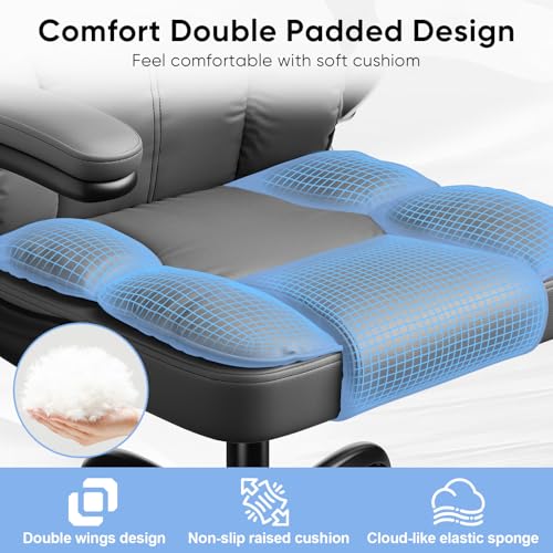 Executive Leather Office Chair, Computer Chair with Thick Cushion & Lumbar Support, Ergonomic Desk Chair with Adjustable Headrest & Armrests,Black