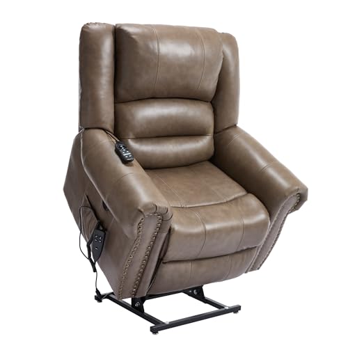 Dual Motor Power Lift Chair, Lay Flat Recliner Chair, Electric Recliner with Massage and Heat for Elderly, Remote Control, Infinite Position, Standing Assistance, USB Ports, Faux Leather, Brown