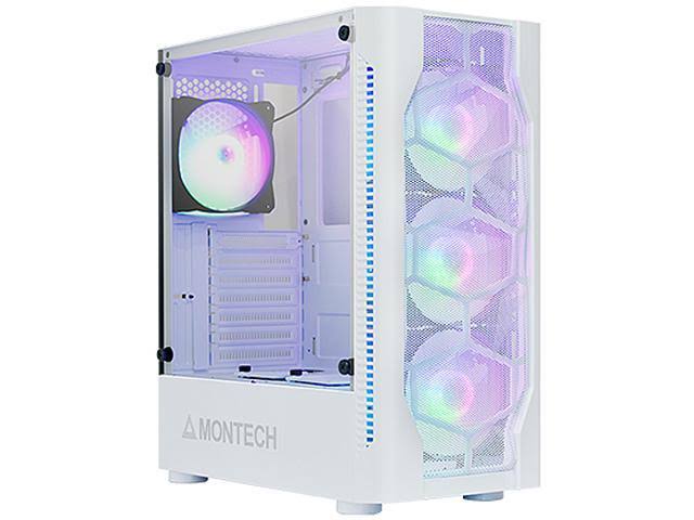 Montech X1 White - Compact ATX Mid Tower Case - High Airflow, Front Mesh VENTILATION, Tempered Glass Side PANEL, Pre-Installed 4