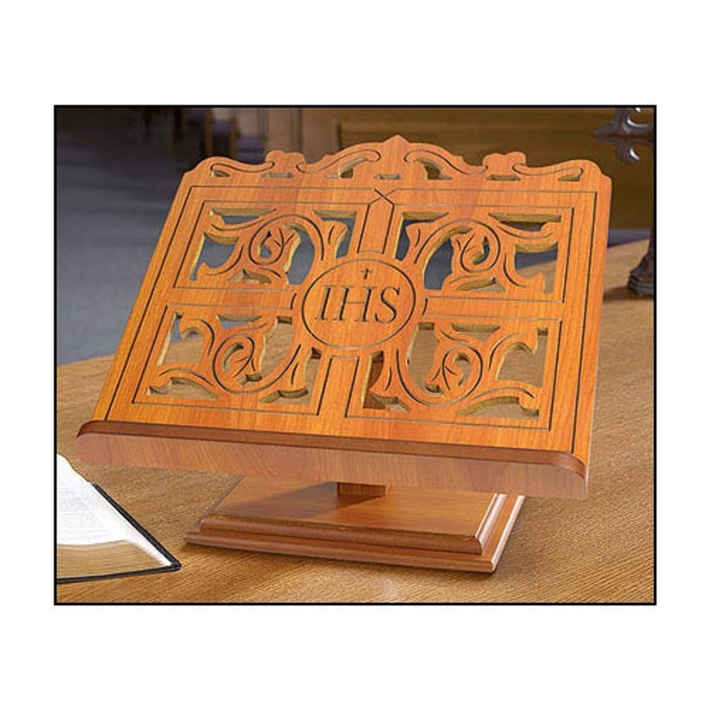 IHS Carved Wood Bible Stand