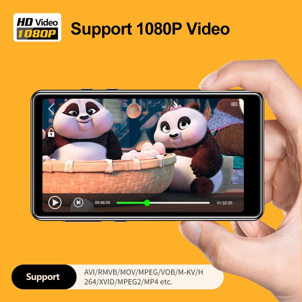 16GB MP3 Player with Bluetooth, Full Touchscreen HD Video Mp4 Mp3 Music Player with Speaker,FM Radio, Micro SD Slot, Headphones + Case Included, up to 128GB Pack of 2