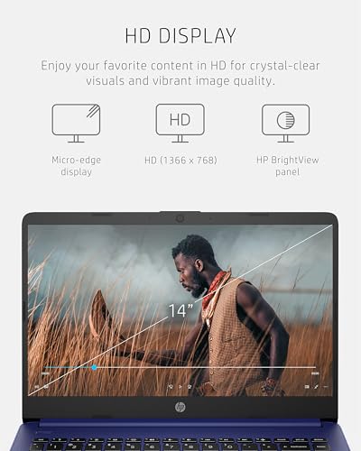 HP Ultra-Thin Everday Laptop Computer - Windows 11 Pro, 14 inch HD Display, Intel Celeron Quad Core CPU, 1-Yr Office 365, Wi-Fi, Long Battery Life, with 256GB Storage & Mouse