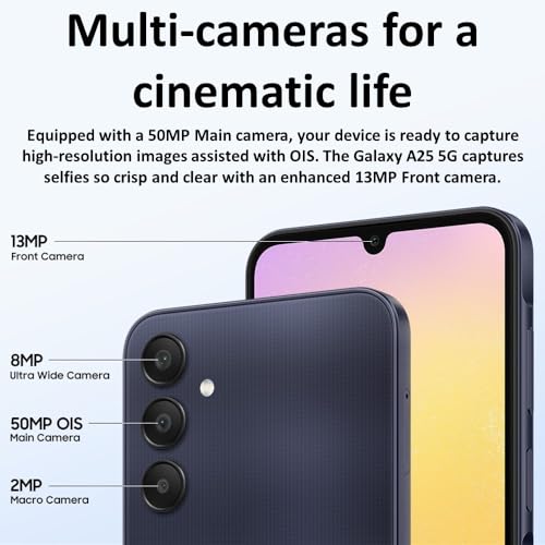 SAMSUNG Galaxy A25 5G Dual SIM (128GB) 6.5" 120Hz AMOLED, Octa-Core, 50MP Camera, 4G Volte (GSM Unlocked for AT&T, T-Mobile, Global) International Model A256E/DSN (w/ 256GB SD, Blue Black) (Renewed)
