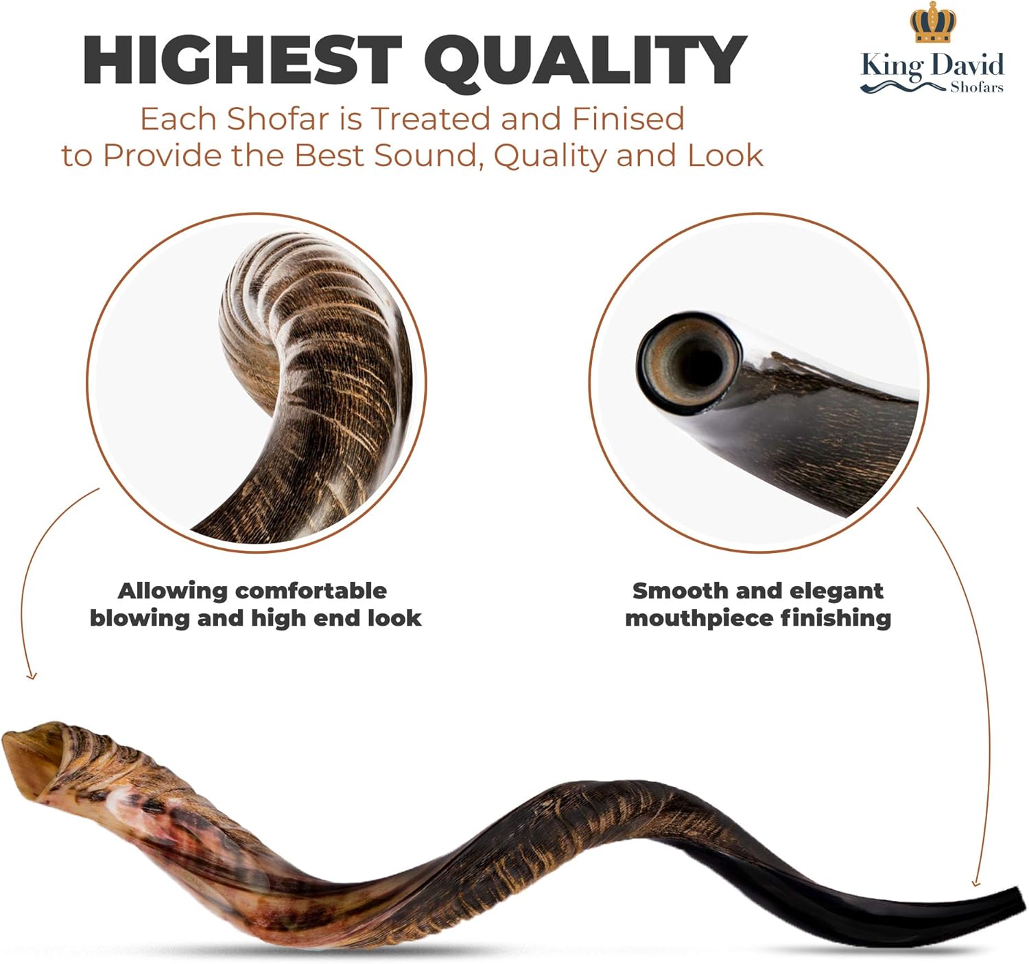 Shofar Horn Instrument - Shofar Angels Musical Instrument - Horn Gift From Israel - Kosher Jewish Shofar - Holy Instrument For Jewish - Traditional Israeli Horn - Half Polished (43"-45" - Super Jumbo)