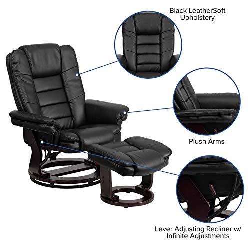 EMMA + OLIVER Multi-Position Stitched Recliner & Ottoman with Swivel Base in Beige LeatherSoft