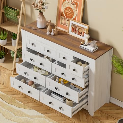 PAKASEPT Farmhouse White Dresser for Bedroom, 54" Wide Chest of Drawers for Bedroom with 3 Wooden Drawers and Sliding Barn Doors, Wood Dressers Storage TV Stand for Bedroom, Living Room, Kitchen
