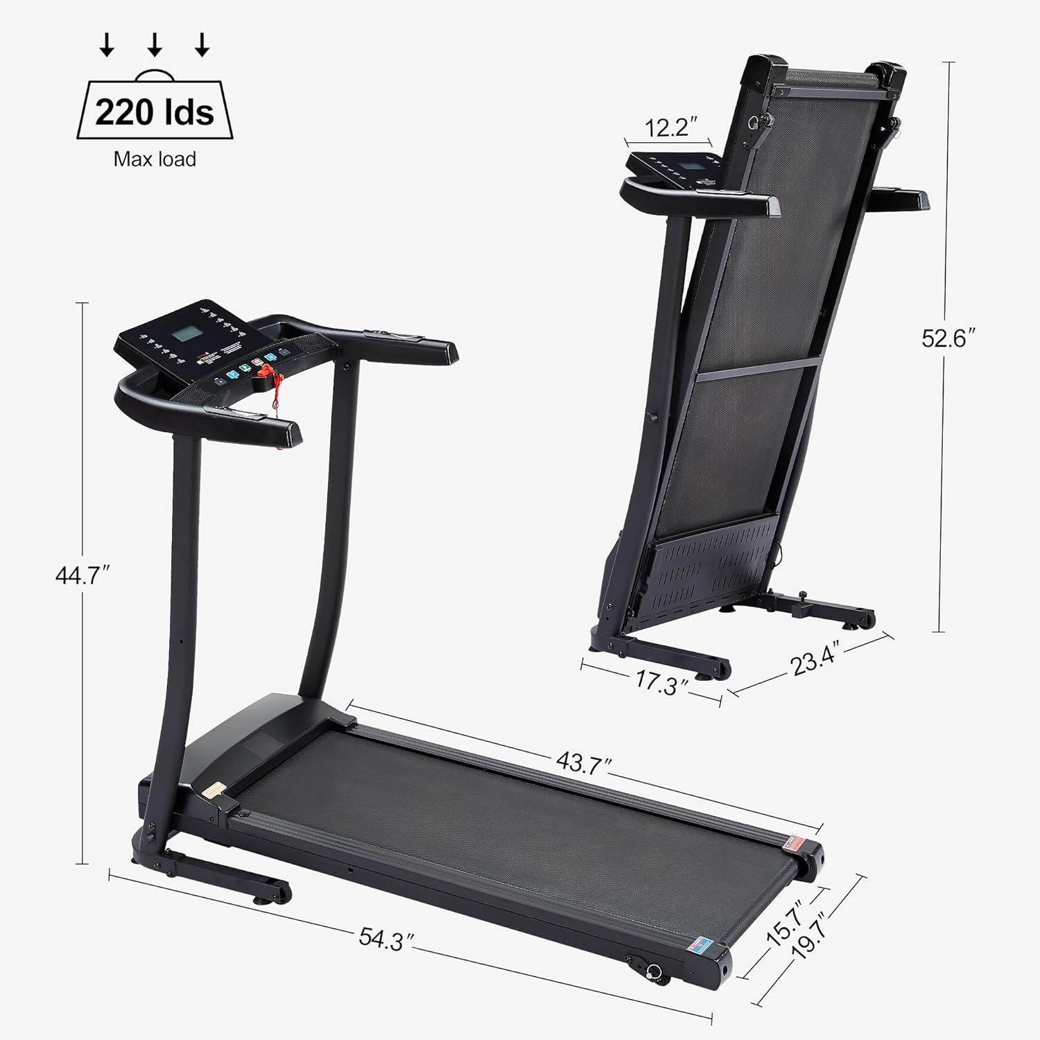 2.5 HP Folding Treadmill, Easy to Move, with 3-Speed Incline Adjustment and 12 preset Programs, 3 Countdown Modes, Heart Rate, Bluetooth, etc., Suitable for Home and Gym use