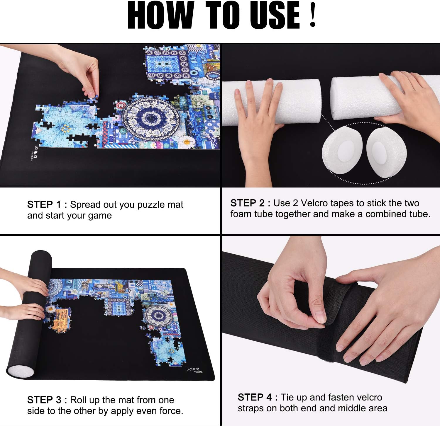 JOHEXI Puzzle Mat Roll up,Jigsaw Puzzle Roll Up Mat Up to 2000PCs,Puzzle Storage with Foam Tube,Jigsaw Puzzle mat for Store and Transport Puzzles Pack of 2