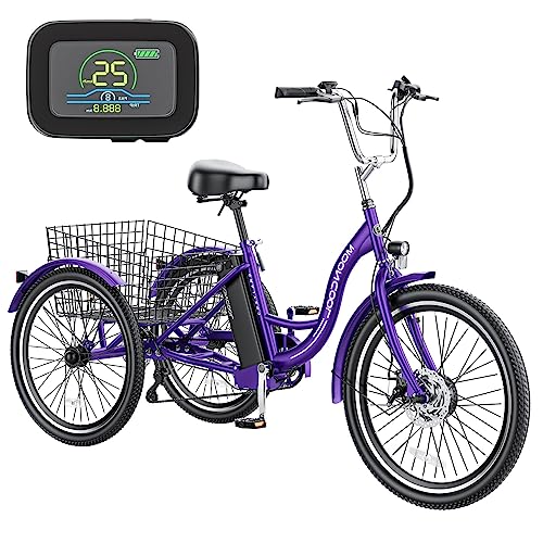 MOONCOOL Electric Tricycle Trike for Adults 350W 36V Removable Battery 24/26 Inches 7 Speeds 3 Wheels Electric Bikes Bicycle for Adults, Three Wheel Electric Cruiser Tricycle