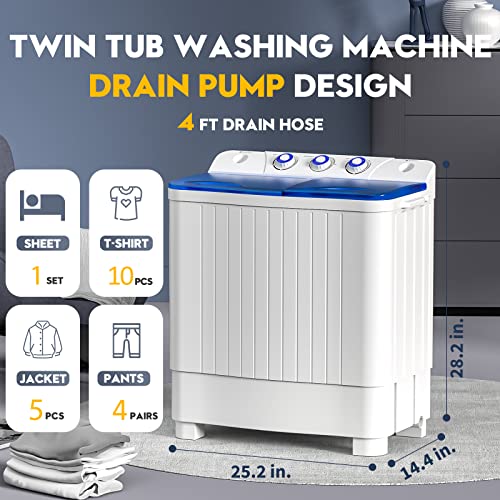 VCJ Portable Washing Machine, Twin Tub Washing Machine Laundry Compact Washer spinner Combo, Washer and Spinner dryer for Apartments RVs and Dorms