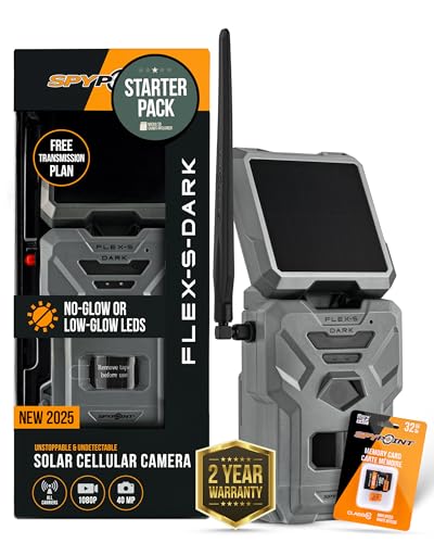 SPYPOINT Flex-S-Dark Solar Cellular Trail Camera – Built-in Solar Panel, 40MP Photos, 1080p Videos + Sound, No-Glow Game Camera, Night Vision, Motion Activated Trail Cam
