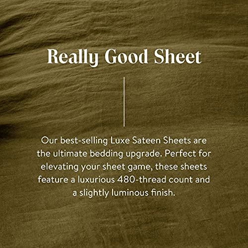 Brooklinen Luxury Sateen 4 Piece Sheet Set - 100% Cotton, Queen Size in Cream - 1 Fitted Sheet, 1 Flat Sheet, 2 Pillowcases | Best Luxury Sheets