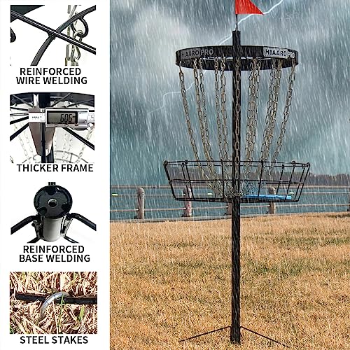 【PDGA Approved】 HIAARO PRO Disc Golf Basket, Portable Disc Golf Target with Heavy Duty 24 Chains, Professional Disc Golf Basket Set
