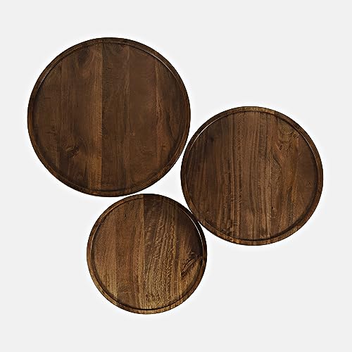 Jofran Knox Mid-Century Modern Solid Hardwood Pedestal Round Accent End Nesting Tables - Set of 3, Chestnut