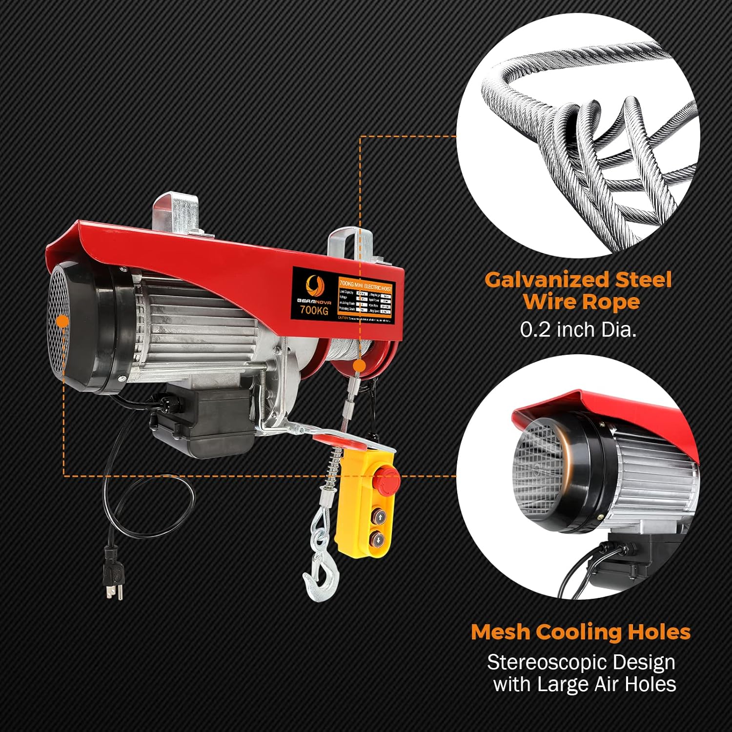 BEAMNOVA 2200lbs + 1500lbs Electric Hoist Winch Overhead Engine Lift 110-120 Volt with Line 4.92 Ft Remote Control Switch Hook Strap Beam Mounting Bracket Gloves Pulley for Garage Storage