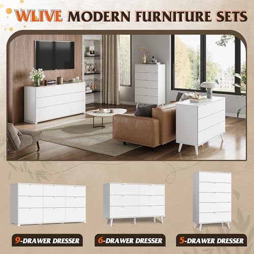 WLIVE Wood Dresser with 5 Drawers, Black Wooden Storage Cabinet, Organizer Drawers for Bedroom, Living Room, Hallway, Measuring 15.75" W * 31.50" D * 45.35" H ﻿